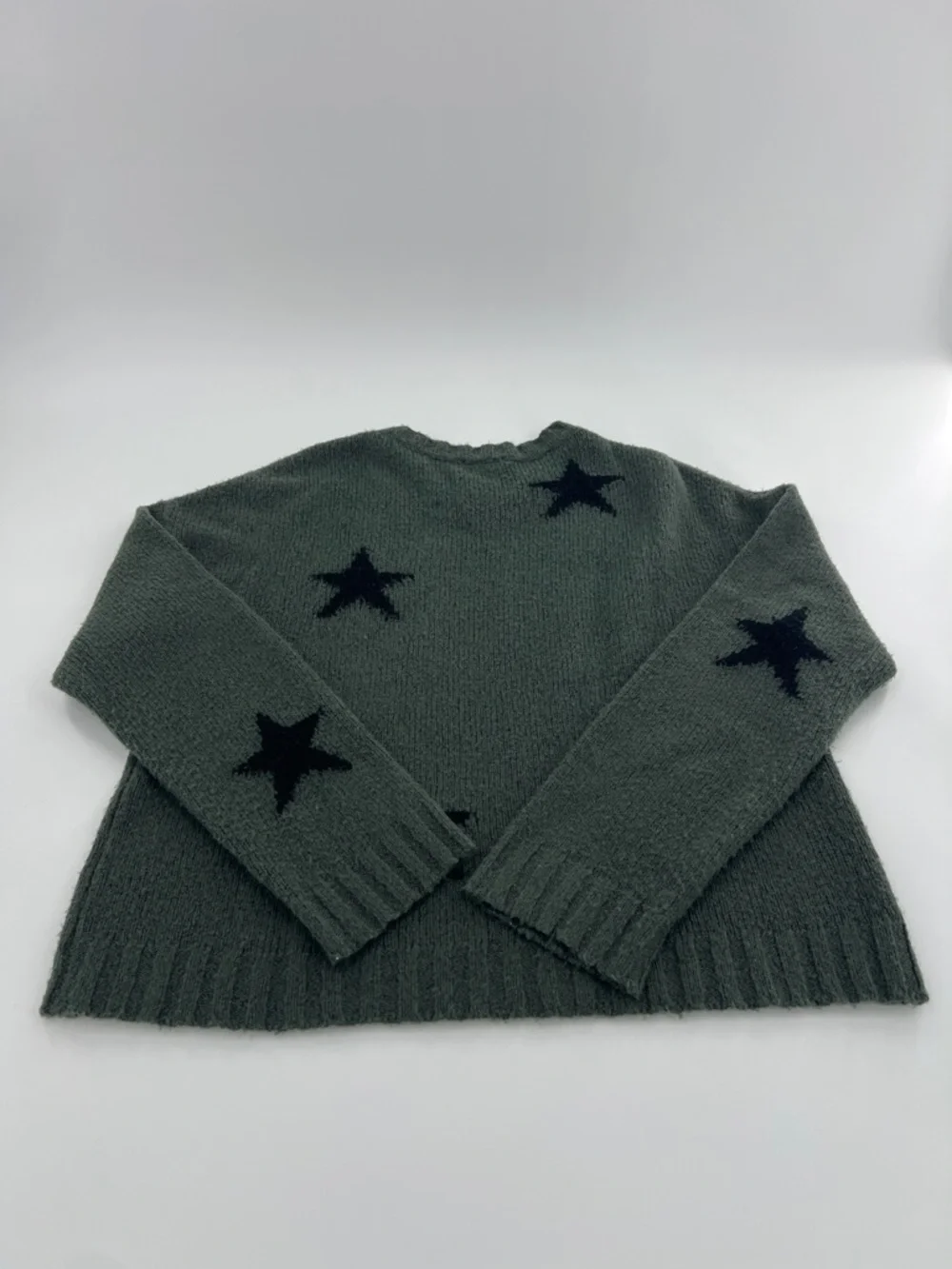 Rails Perci Green Sweater Olive Black Stars Merino Wool‎ Cozy Relaxed